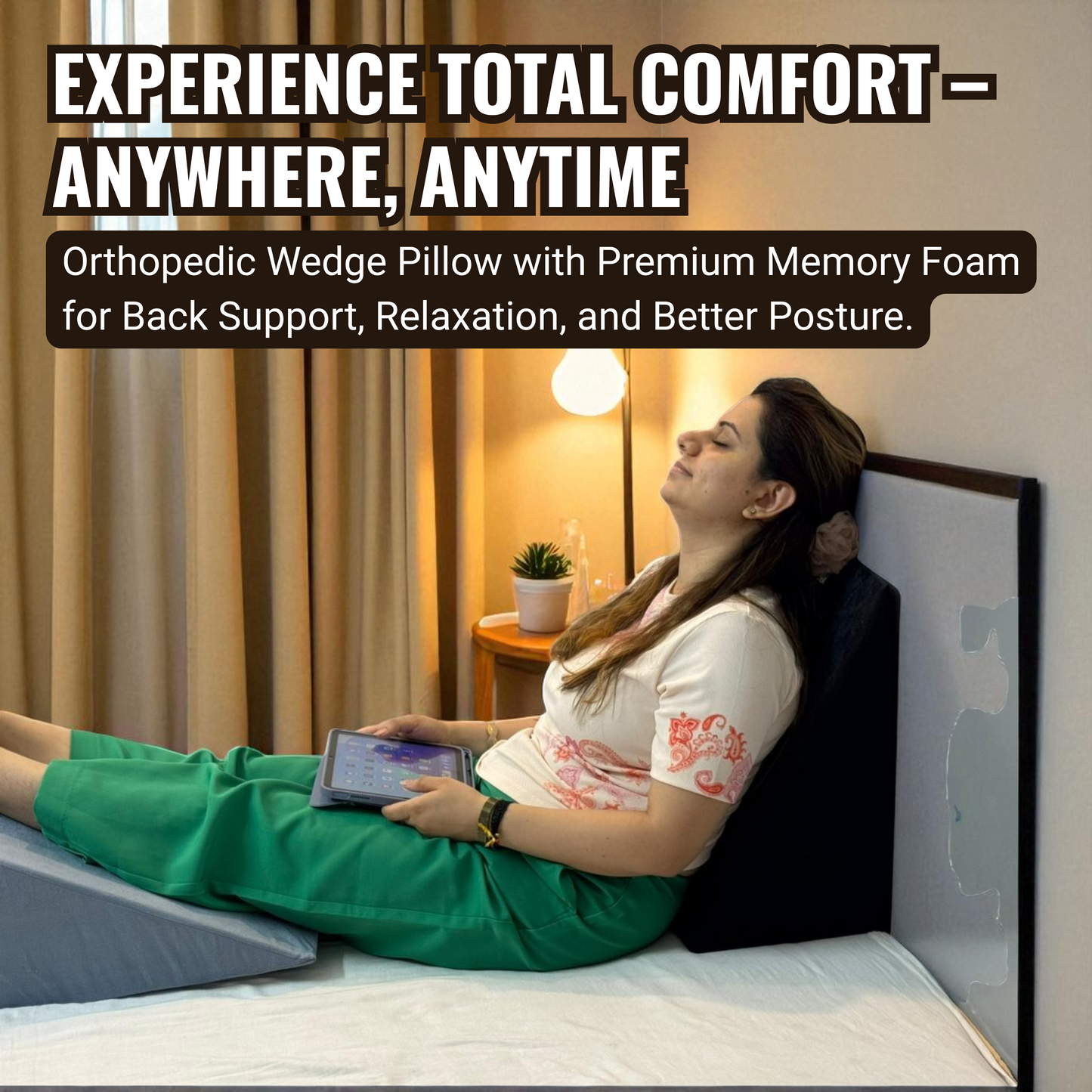 Wedge Pillow for Back, Acid Reflux & Leg Support – Multi-Purpose Memory Foam Bed Wedge