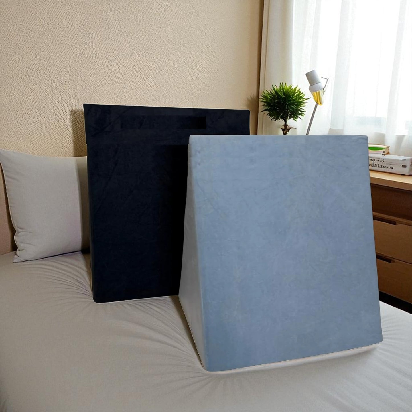 Wedge Pillow for Back, Acid Reflux & Leg Support – Multi-Purpose Memory Foam Bed Wedge