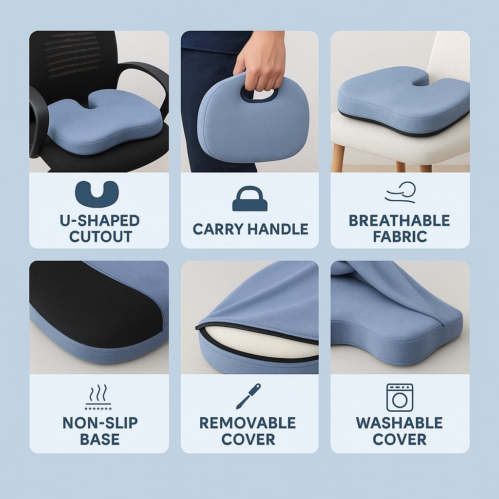 Coccyx Pillow for Tailbone & Back Pain Relief – Ergonomic Support for Long Sitting Hours