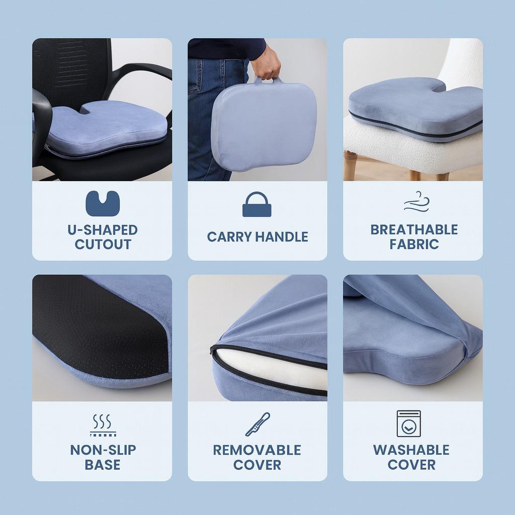 Coccyx Pillow for Tailbone & Back Pain Relief – Ergonomic Support for Long Sitting Hours